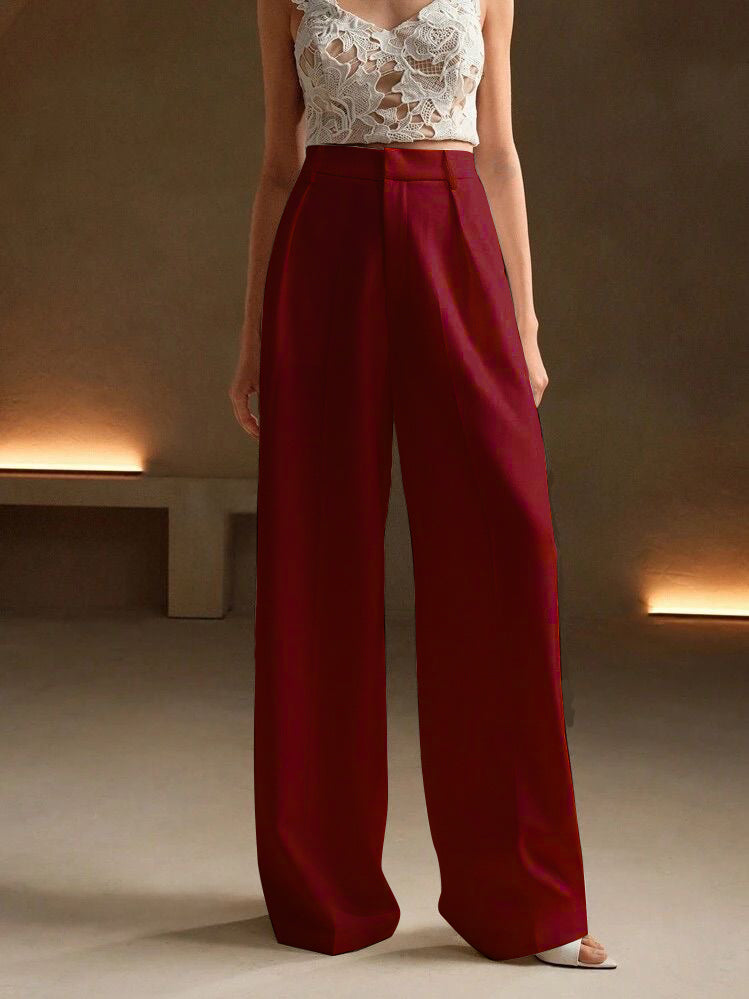 Bordo Yüksek Bel Wide Leg Palazzo Pantolon