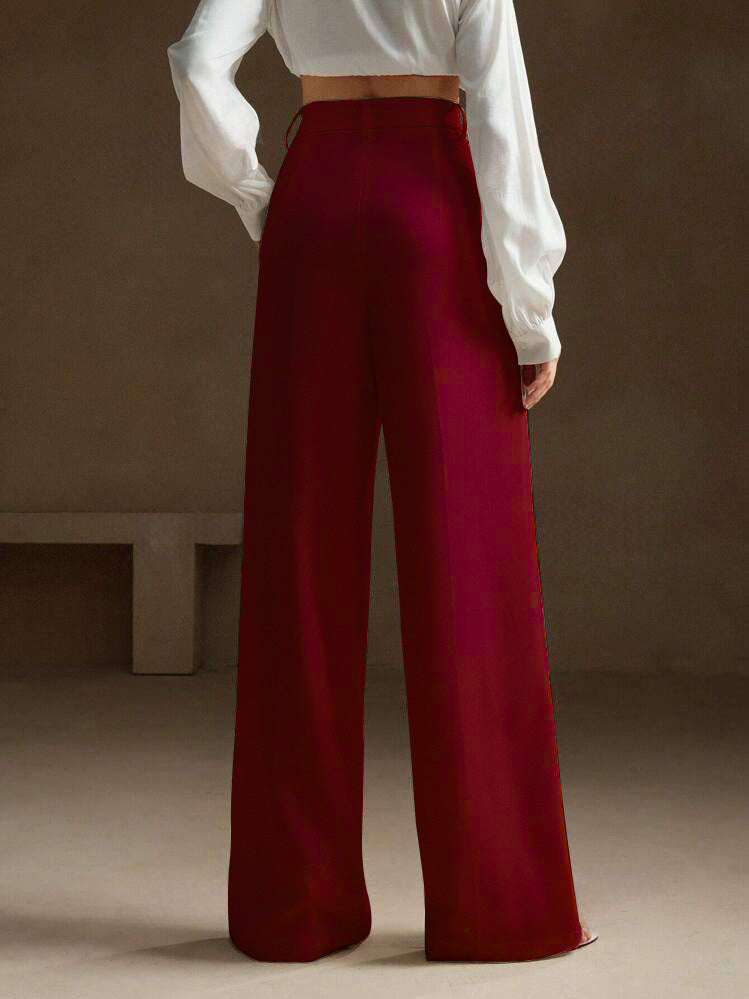 Bordo Yüksek Bel Wide Leg Palazzo Pantolon