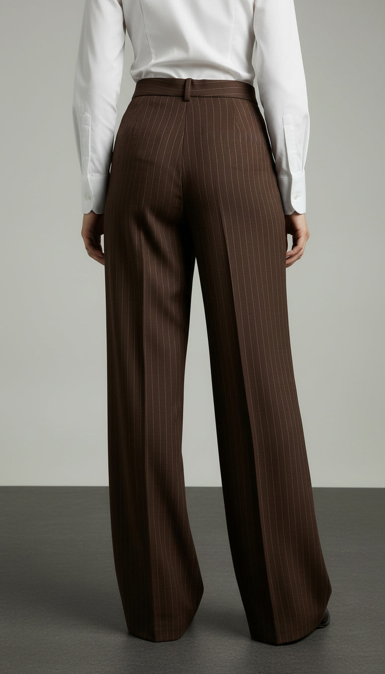 Kahve Çizgili Premium Kumaş Yüksek Bel Palazzo Pantolon