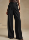 Siyah Yüksek Bel Bol Kesim Wide Leg Palazzo Pantolon