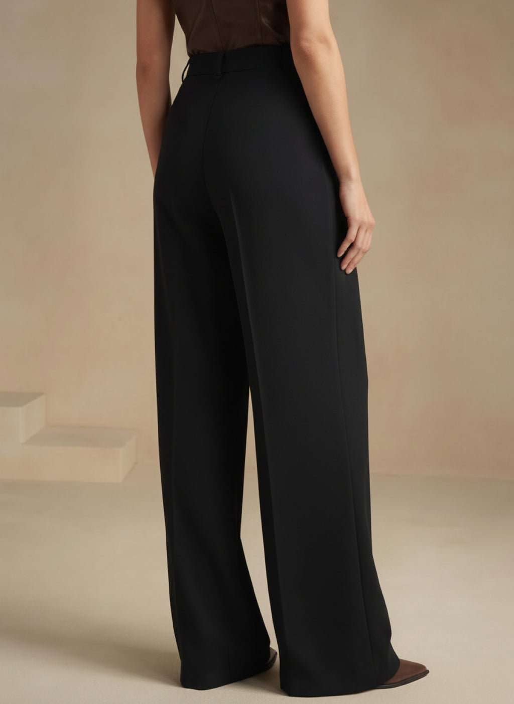 Siyah Yüksek Bel Bol Kesim Wide Leg Palazzo Pantolon