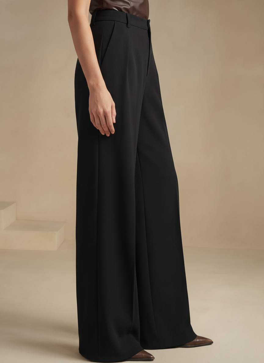 Siyah Yüksek Bel Bol Kesim Wide Leg Palazzo Pantolon