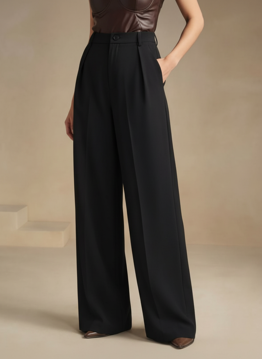 Siyah Yüksek Bel Bol Kesim Wide Leg Palazzo Pantolon