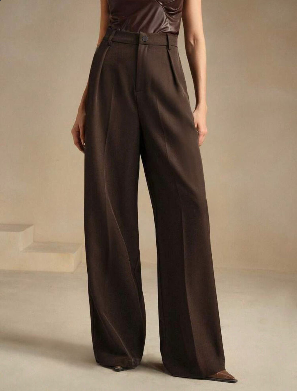 Kahve Yüksek Bel Bol Kesim Wide Leg Palazzo Pantolon