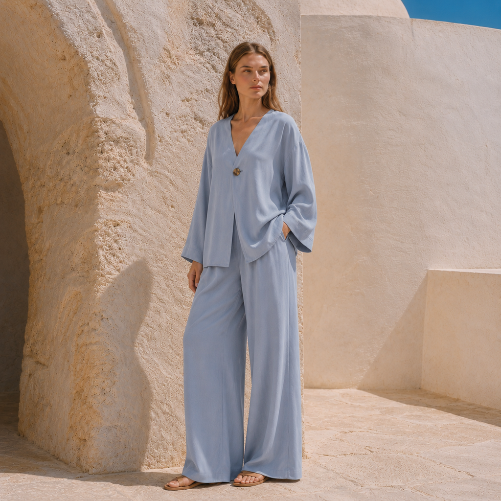 Soft Blue %100 Tencel Organik Pantolon Gömlek Takım