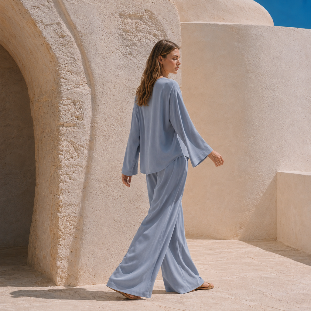 Soft Blue %100 Tencel Organik Pantolon Gömlek Takım