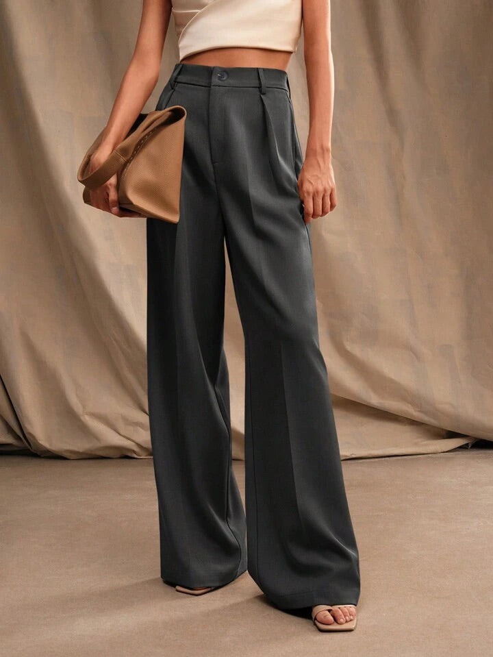 Koyu Gri Yüksek Bel Bol Kesim  Wide Leg Palazzo Pantolon