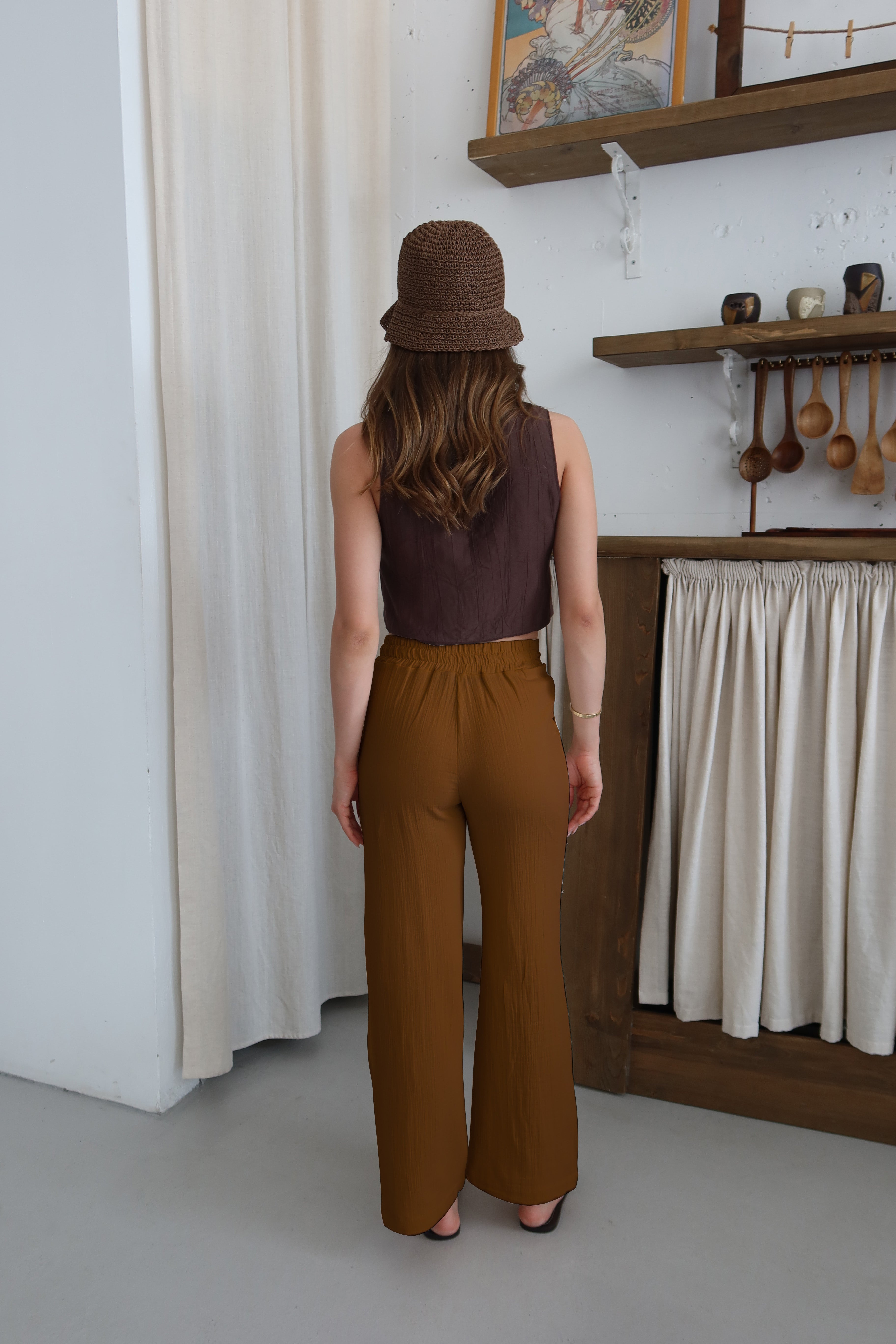 Kahve %100 Organik Pamuk Müslin Pantolon