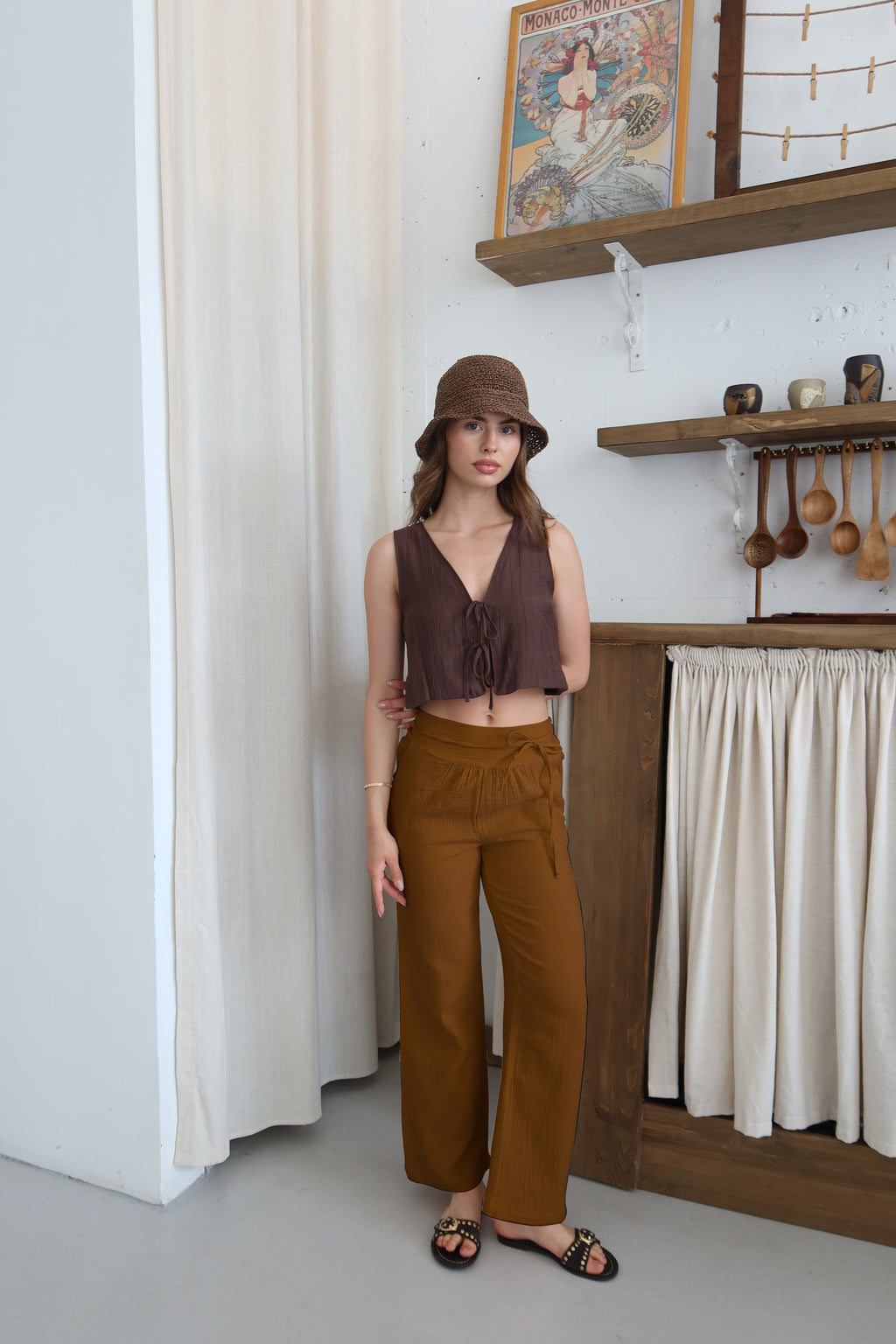 Kahve %100 Organik Pamuk Müslin Pantolon