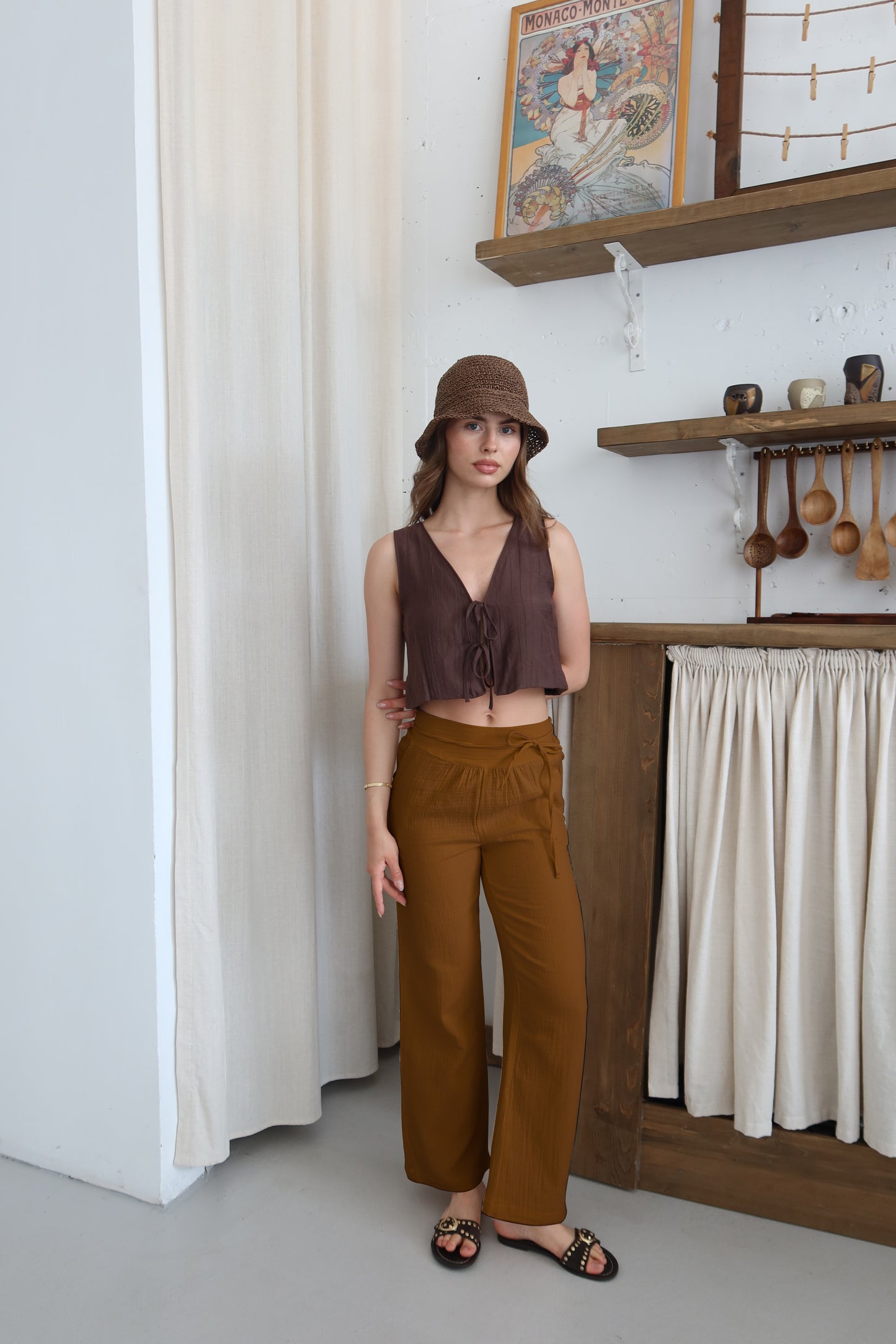 Kahve %100 Organik Pamuk Müslin Pantolon