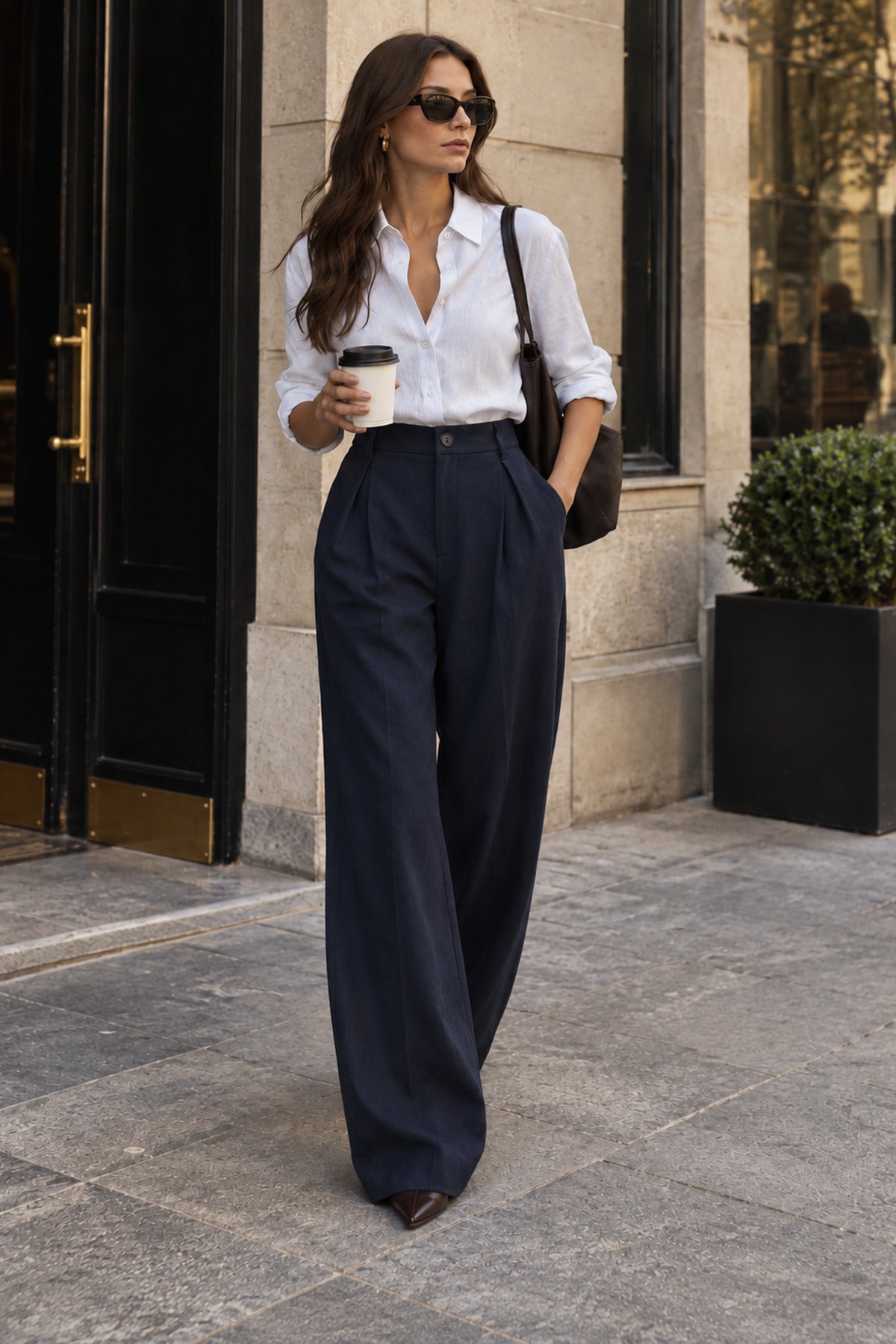 Lacivert Yüksek Bel Bol Kesim Wide Leg Palazzo Pantolon