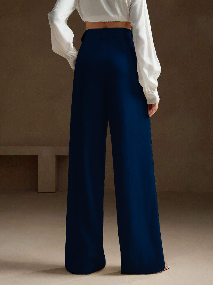 Lacivert Yüksek Bel Bol Kesim Wide Leg Palazzo Pantolon