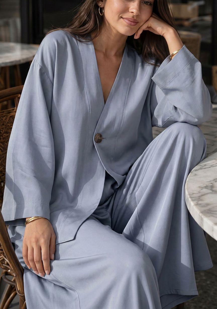 Soft Blue %100 Tencel Organik Pantolon Gömlek Takım