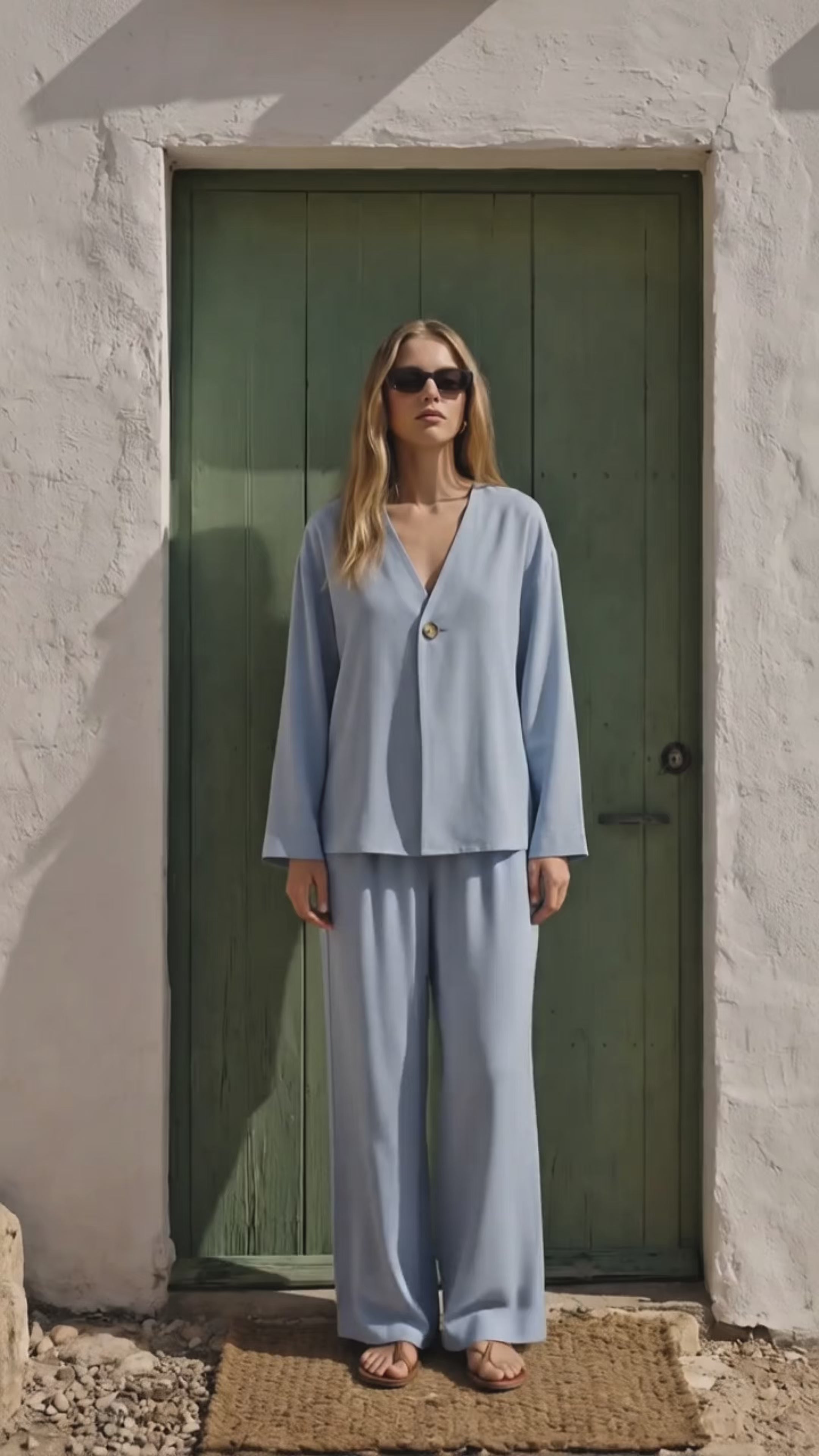 Soft Blue %100 Tencel Organik Pantolon Gömlek Takım