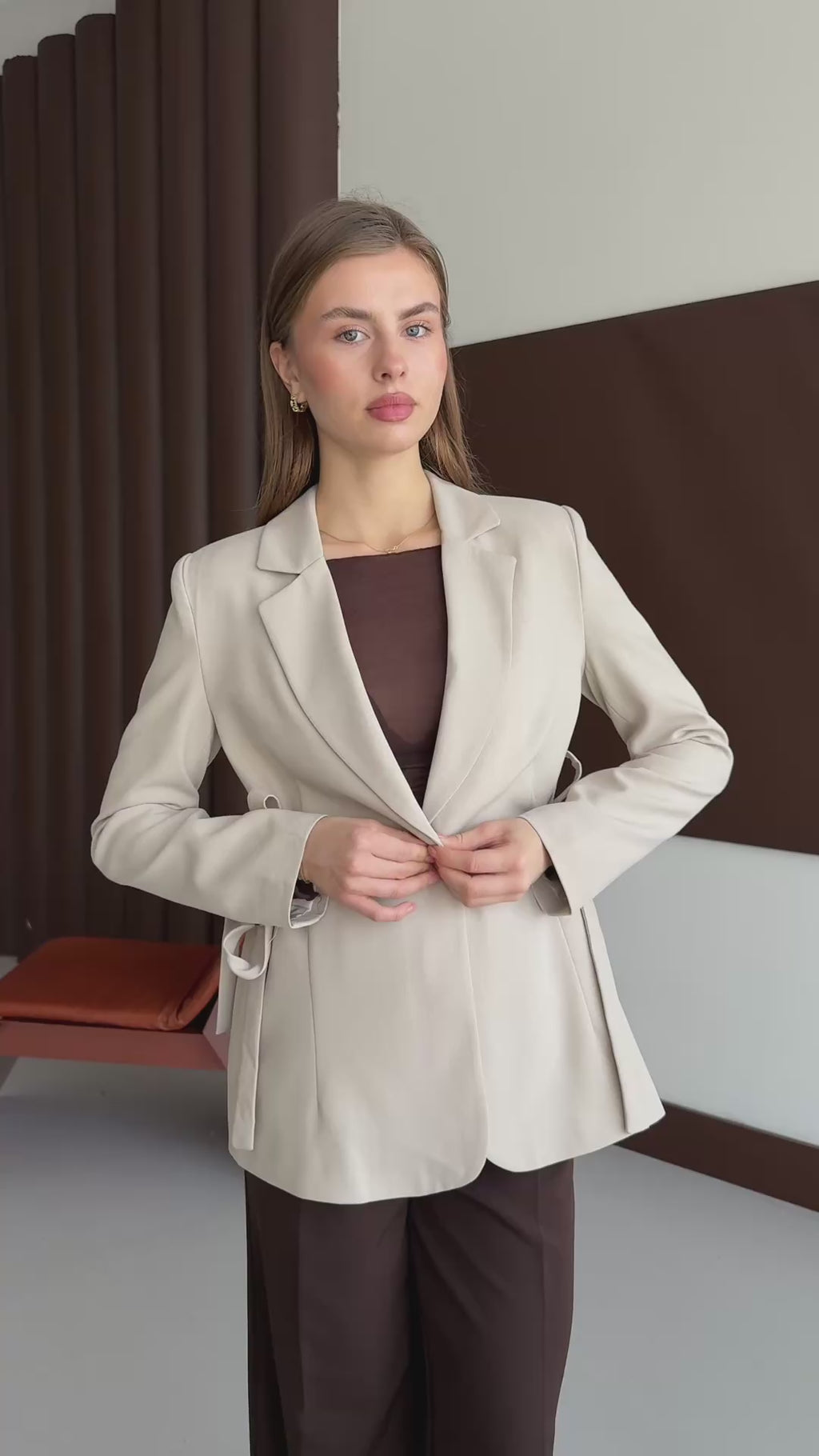 Bej Kurdele Detaylı Premium Kumaş Blazer Ceket