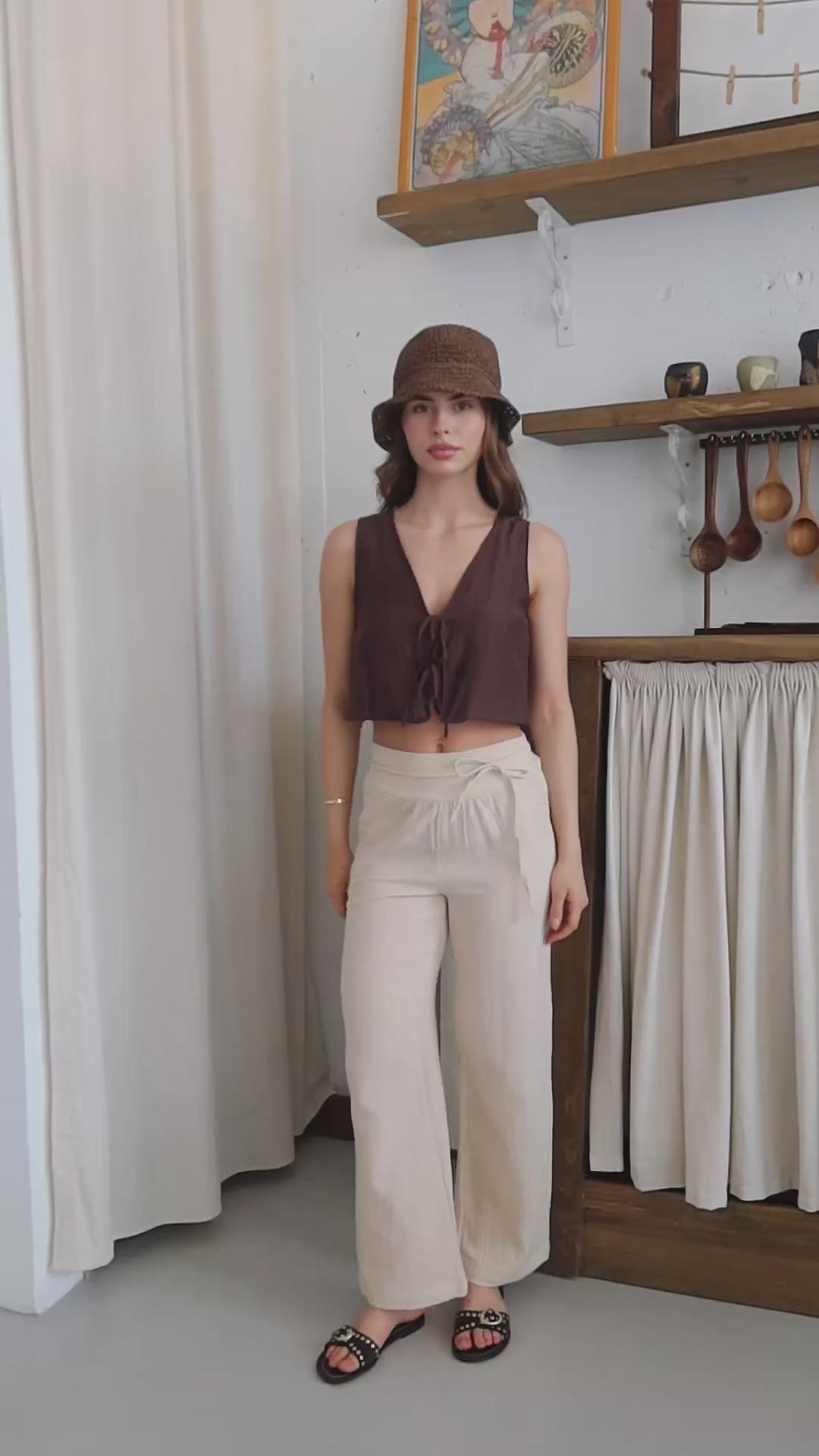 Bej %100 Organik Pamuk Müslin Pantolon