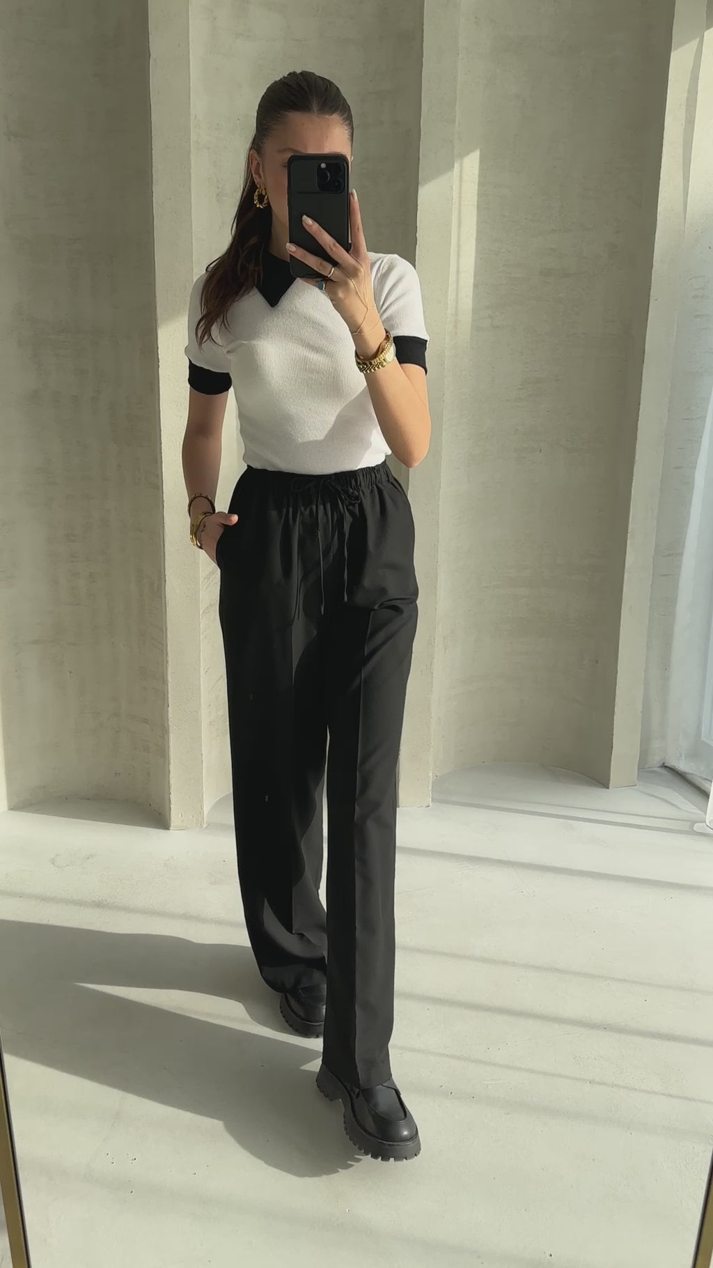 Bohem Siyah Yüksek Bel Bol Kesim Şık Pantolon