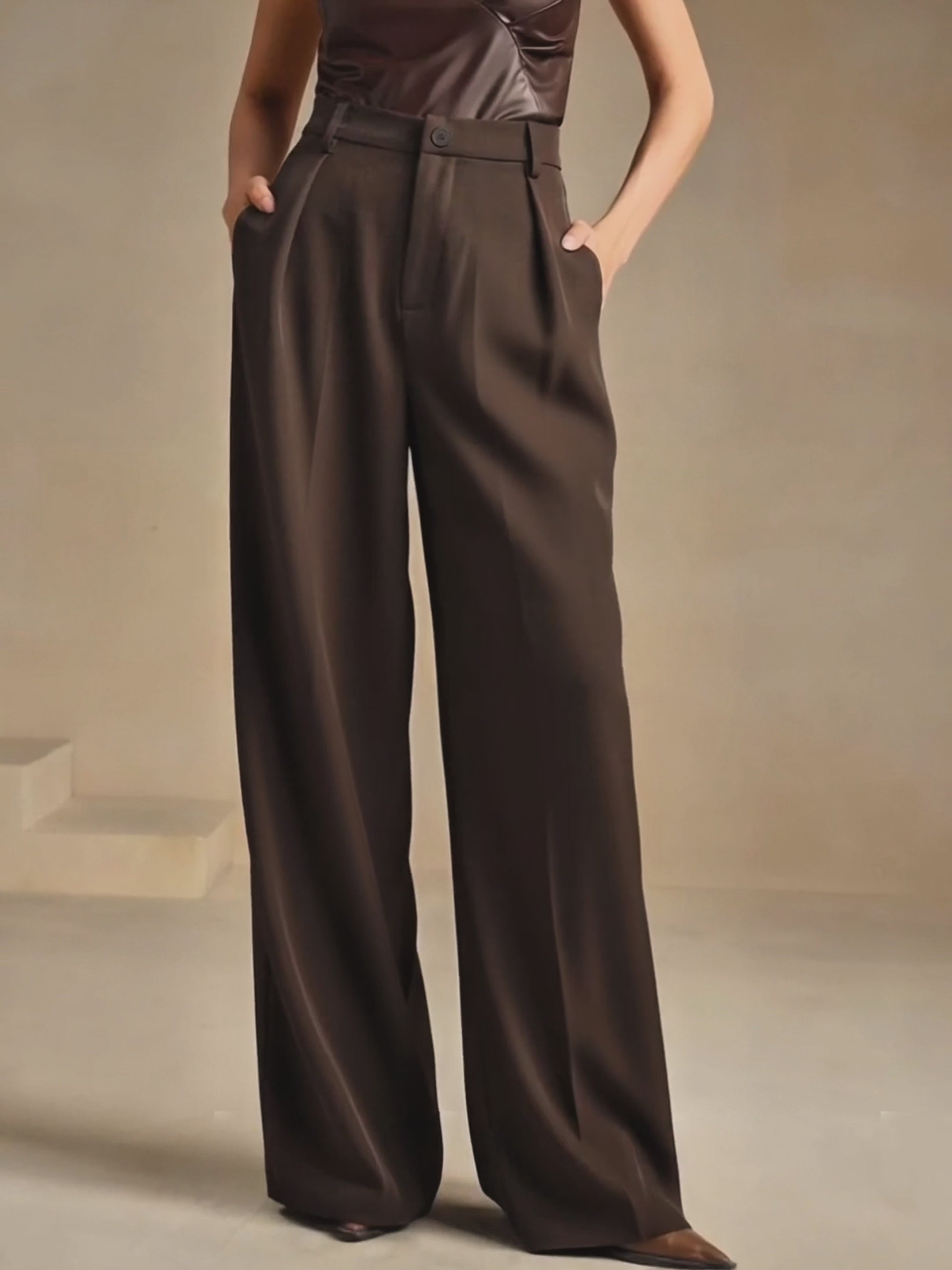 Yüksek Bel Bol Kesim Wide Leg Palazzo Pantolon