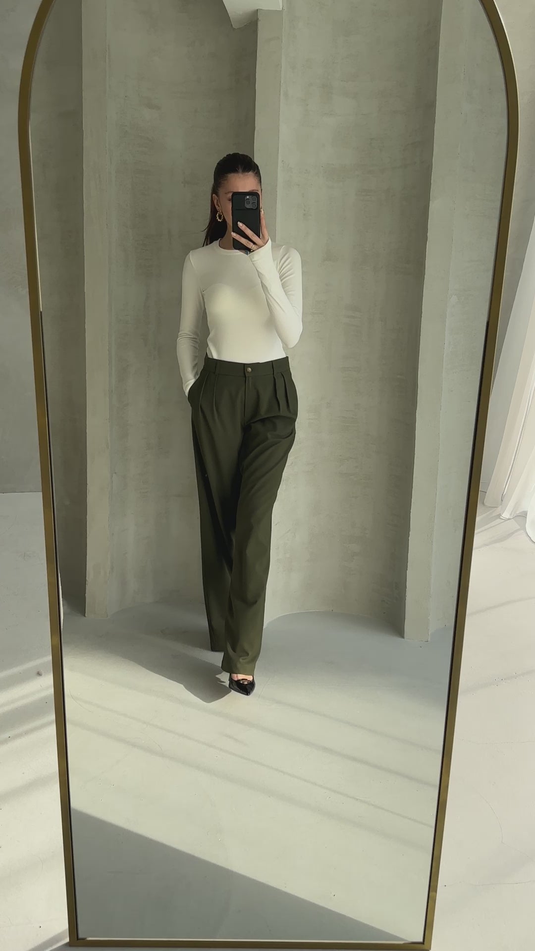 Haki Premium Kumaş Yüksek Bel Bol Kesim Palazzo Pantolon