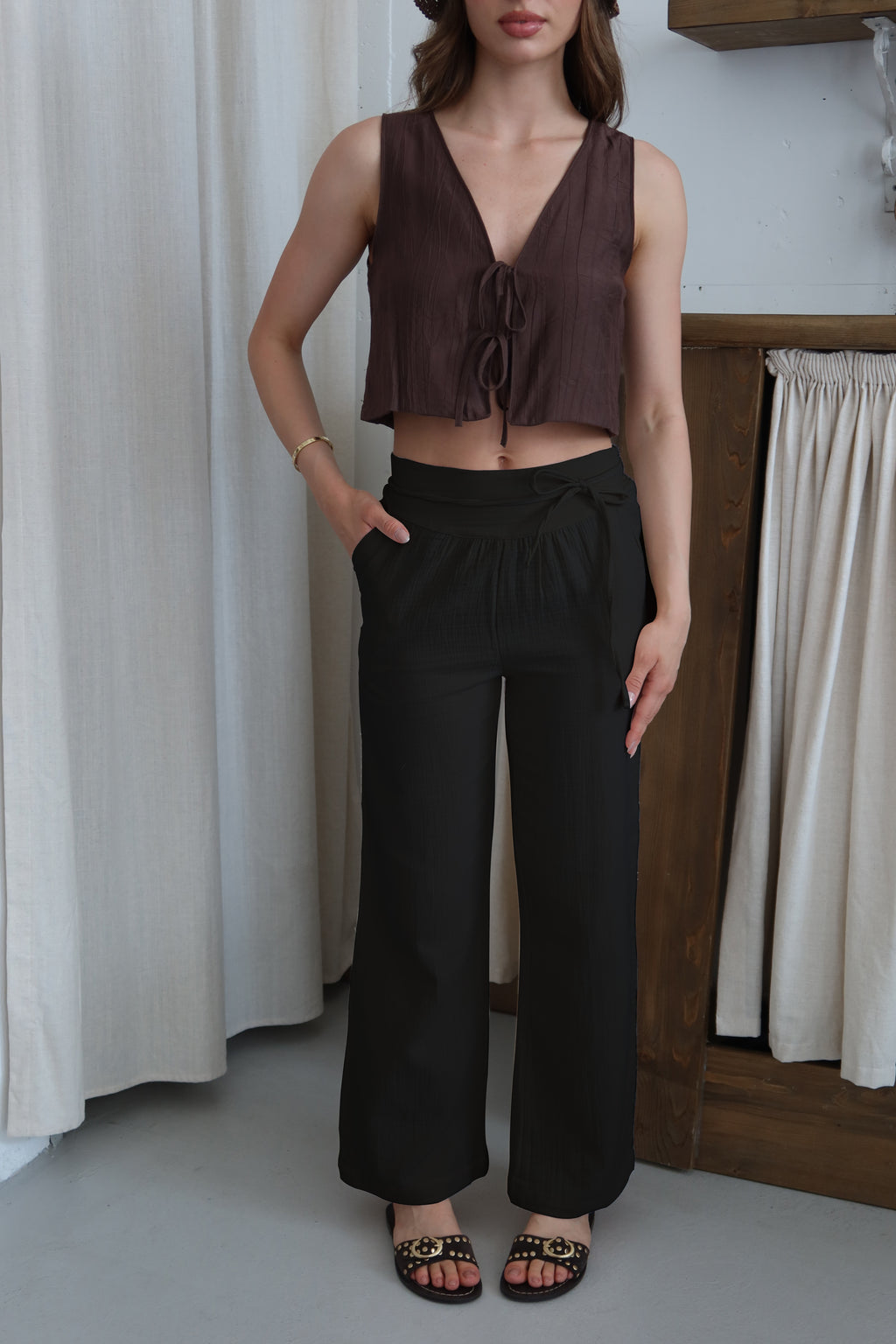 Siyah %100 Organik Pamuk Müslin Pantolon