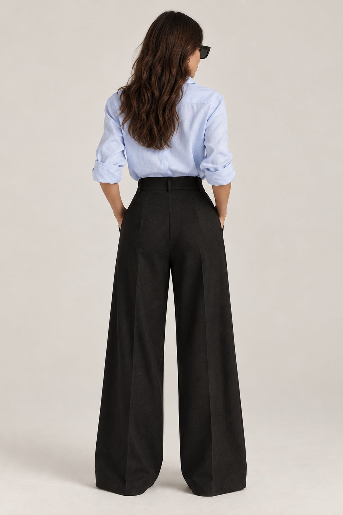 Siyah Yüksek Bel Bol Kesim Wide Leg Palazzo Pantolon