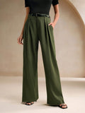 Haki Premium Kumaş Yüksek Bel Bol Kesim Palazzo Pantolon